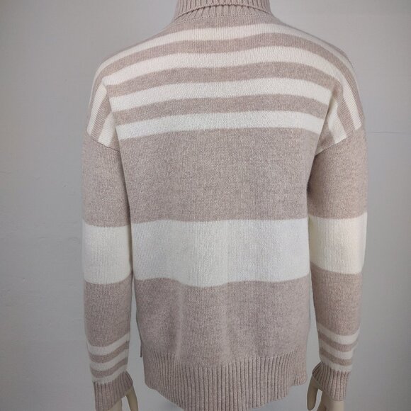 J. McLaughlin beige white striped 100% Cashmere turtleneck sweater ladies Small - Picture 4 of 7